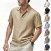Европейская и американская летняя мужская британская повседневная рубашка с короткими рукавами из льна свободного кроя на пуговицах с лацканами