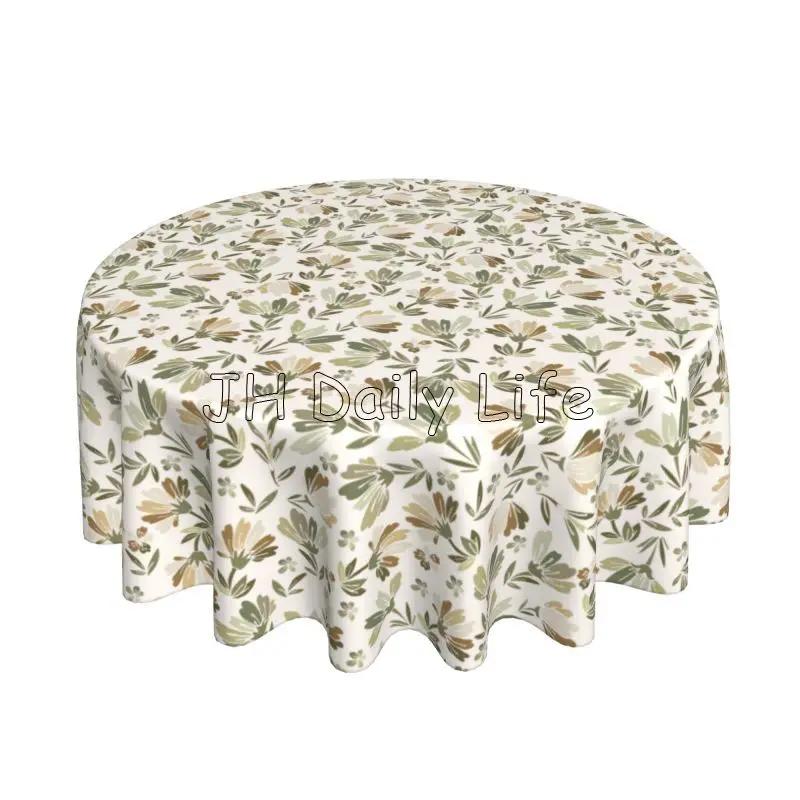 Sage Green Beige Floral Tablecloth 60 Inch Vintage Brown Flower Table Cloth Waterproof for Party Picnic Dining Tabletop Decor
