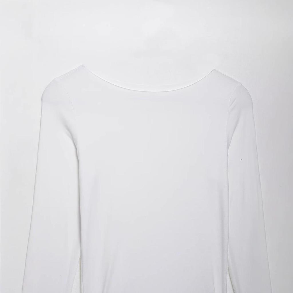 2025 Spring Women's European & American Solid Color Bodycon Mini Dress - Fashionable Round Neck, Long Sleeve, Casual Style