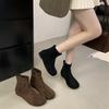 Ретро модные ботильоны женские 2025 зима новые квадратный носок толстый каблук замша корейский вельвет маленькие ботильоны тонкие короткие ботинки женские