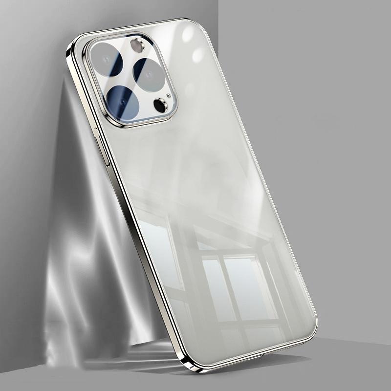 Прозрачный жесткий корпус телефона для iPhone 15 Pro 14 13 Pro Max 12 11 15, роскошная цветная рамка, противоударное стекло, защитный чехол для объектива