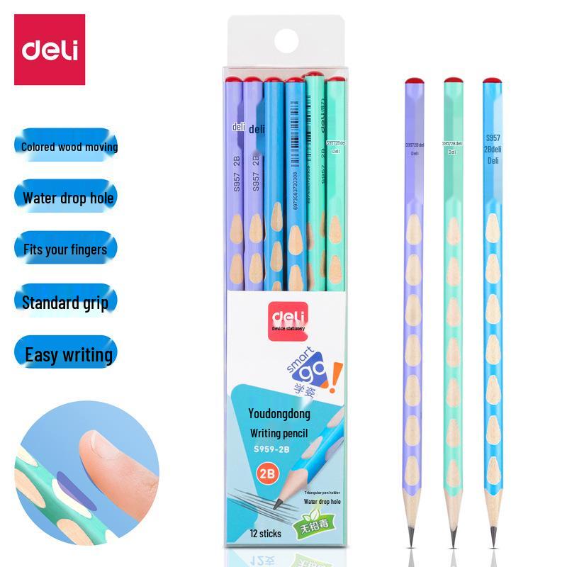 12-Piece Set: Hexagonal Deli 2BHB Cartoon Pencils for Students