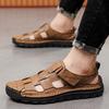 2025 Genuine Leather Sandals Men's Beach Shoes Bag Head Cowhide Casual Beef Tendon Sole Non-slip Soft and Comfortable Middle-aged Dad Shoes