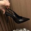Сексуальные французские новые черные туфли на высоком каблуке 2025 женская мода одинарные туфли тонкий каблук острый носок мелкий вырез сзади пустые универсальные туфли