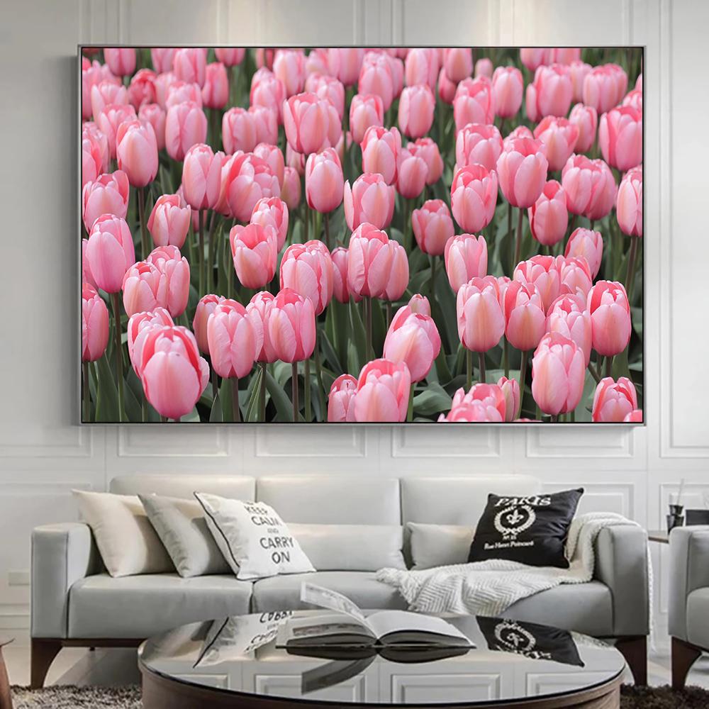 Красные поля тюльпанов, настенные картины, холст, живопись, цветочные полевые постеры и принты, цветочный пейзаж, настенное искусство для декора гостиной