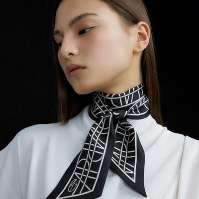 AVVINA PELLE Long Twilly Silk Scarf - AP Black