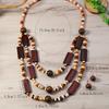 Bohemian Vintage Style Handcrafted Wooden Bead Necklace and Earrings Set, Boho Chic No Plating Fashion Jewelry for Daily