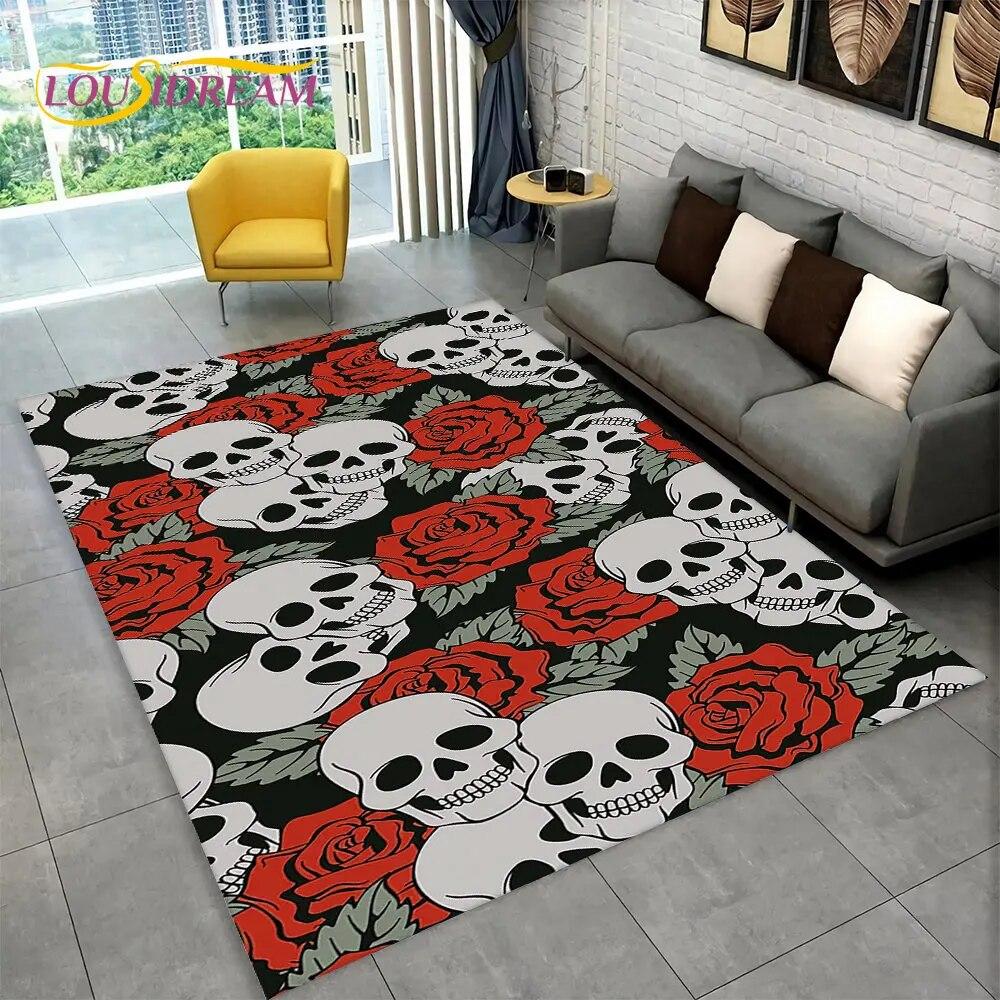 3D Creative Gothic Horror Skull Modern Area Rug,Carpet Rug for Living Room Bedroom Sofa Doormat Decor,Kitchen Non-slip Floor Mat