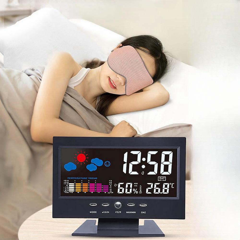 Voice Control Backlight Digital Weather Clock Date Week Temperature Humidity Weather Forecast Countdown 12/24H Electronic Clock