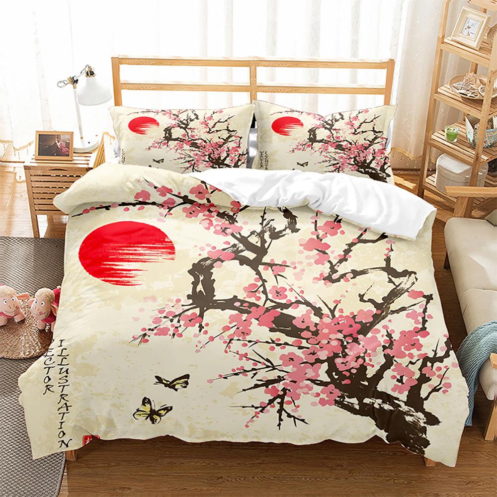 Flower/Plum/Peach/Plant 3D Digital Printing Bedding Three-Piece Set