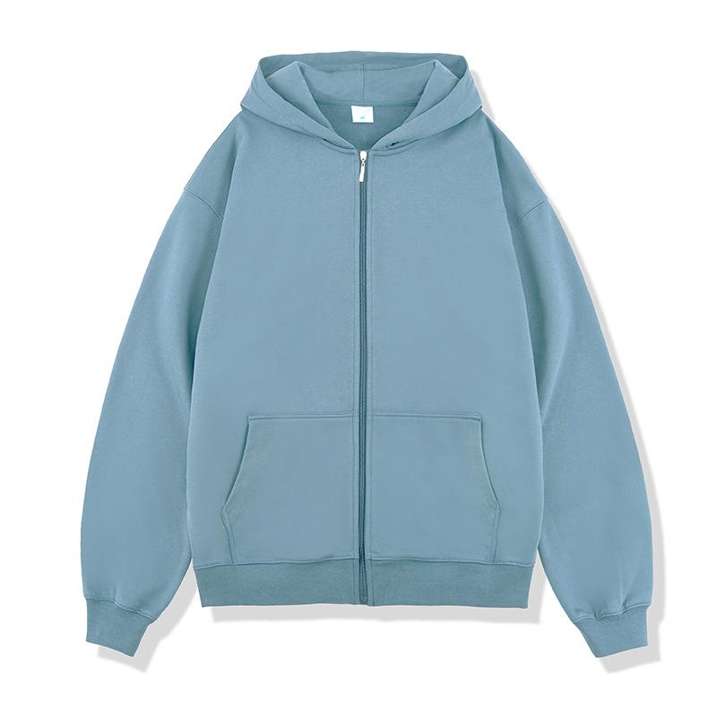 Men's Heavyweight Oversized Zip-Up Hoodie Solid Color American Casual Streetwear Jacket