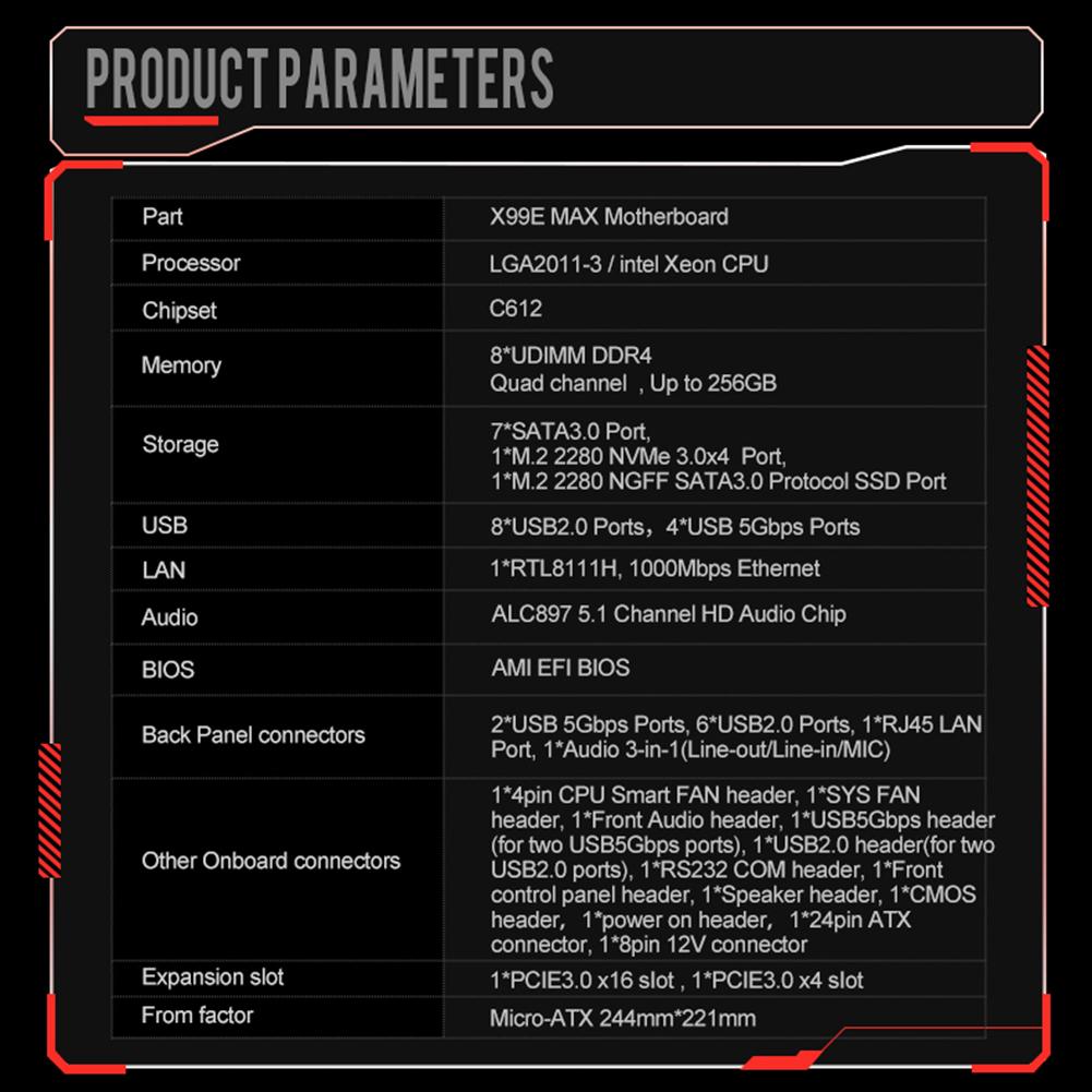 # Материнская плата компьютера X99E MAX LGA2011-3 8*DDR4 NVME/SATA M.2 RJ45 PCIE3.0 X16/