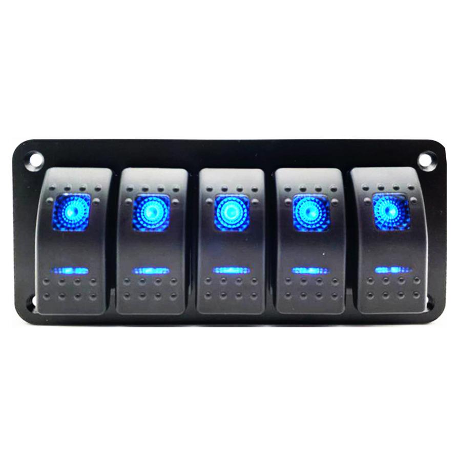 5 Gang On/Off Rocker Switch Panel Dual LED Light Car  Marine Boat Waterproof 12V/24V