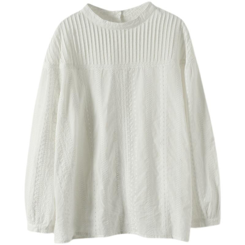 Женская весенняя кружевная рубашка с длинным рукавом, женский однотонный свободный пуловер
