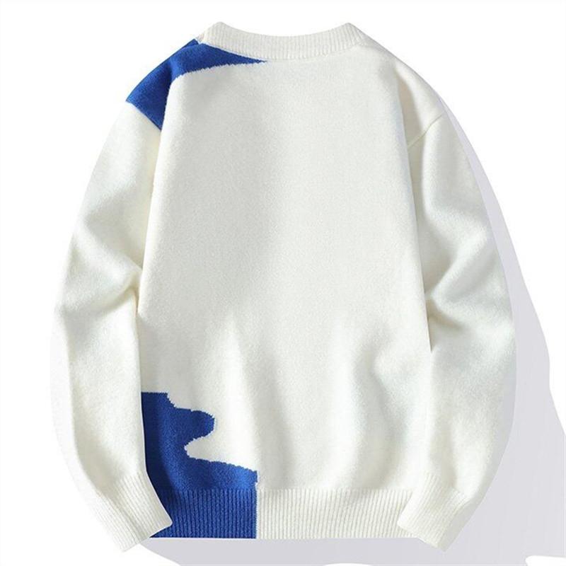 Autumn Winter Patchwork Knitted Sweater Men Round Neck Loose Casual Pullovers Male Fashion Knit Sweaters Pullover Knitwear Man