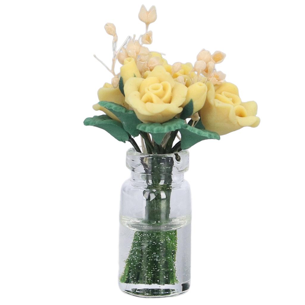 1:12 Dollhouse Yellow Rose Model Cute Simulated Miniature Clay Flower Decoration Accessories Gift
