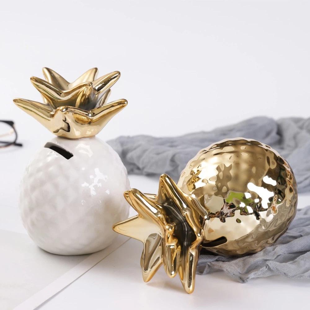 Gilding Ceramic Pineapple Piggy Bank Golden Beans Container Money Jar  Children Gift
