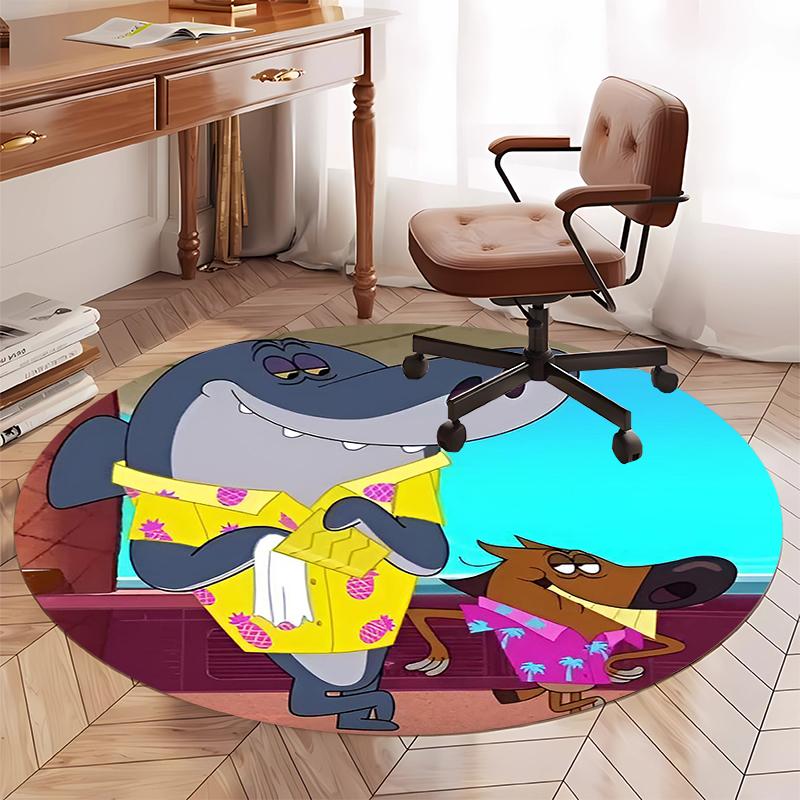 Zig & Sharko Printed Round Rug Carpet Chair Rug Area Rug Entryway Doormats,for Office Chair Living Room Bedroom Kitchen Room.