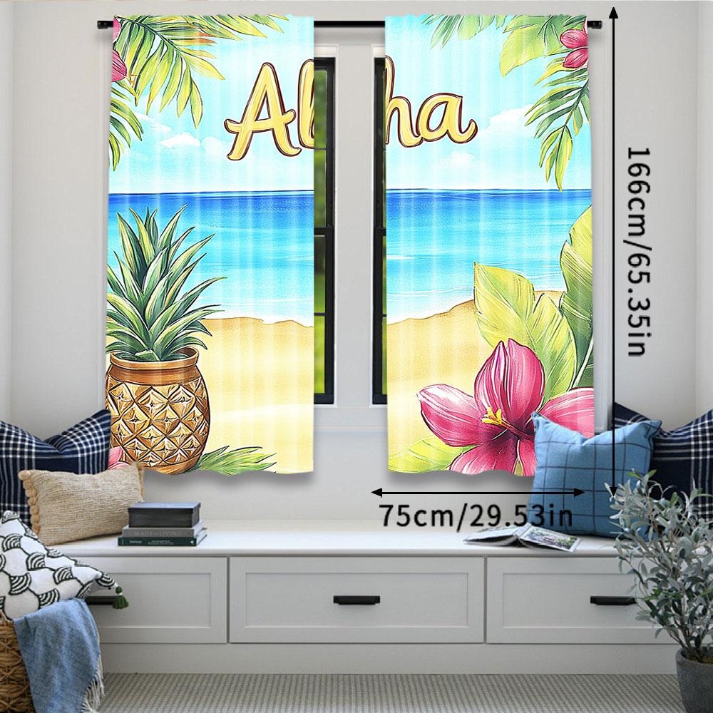 Aloha Curtain Hawaiian Tropical Beach Summer Landscape Birthday Party Decorations Drapes All Season Charm Living Room Set Of 2 Made Polyester Washable
