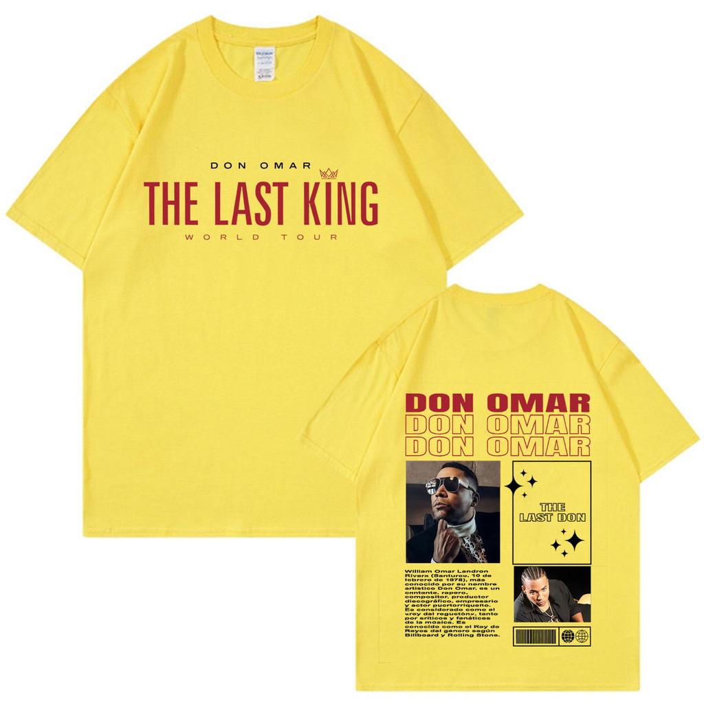 Графические футболки с изображением рэпера Дона Омара The Last King Tour Мужские Женские Горячая Распродажа Футболка с коротким рукавом Круглый вырез Хлопок Свободная одежда Унисекс