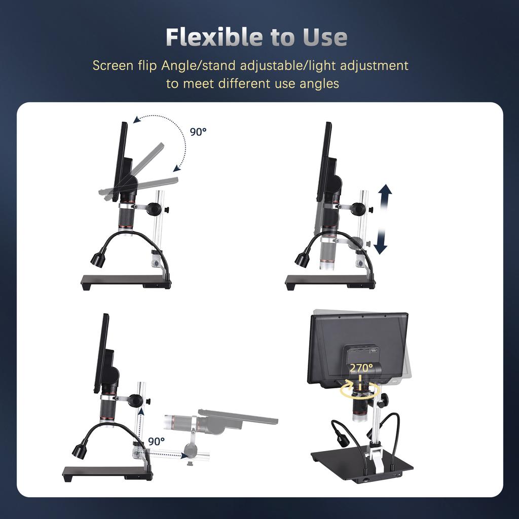 Настольный цифровой микроскоп для взрослых 10X 430X увеличение с 8,0-дюймовым IPS-экраном 52 МП фото 4K видео встроенный