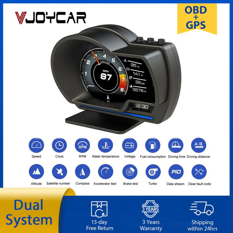 Vjoycar V60 Dual System Head Up Display OBD2 HUD GPS Digital Speedometer X1 OBD2 Meter Gauge Oil / Coolant Temp. Turbo Boost