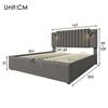 Lit double 160x200 - Vintage - Lampe de lecture avec USB - Sommier à lattes - Coffre de rangement gris