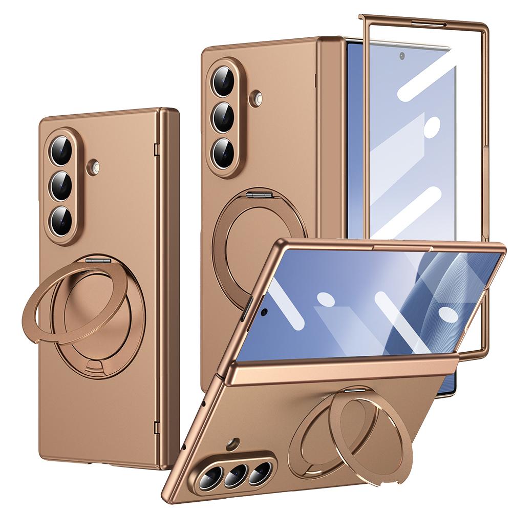 VIETAO Anti-Fingerprint Full Cover Magnetic Phone Case for Galaxy Z Fold 8 7/6/5 with 360° Rotatable Holder, Built-In Glass Film