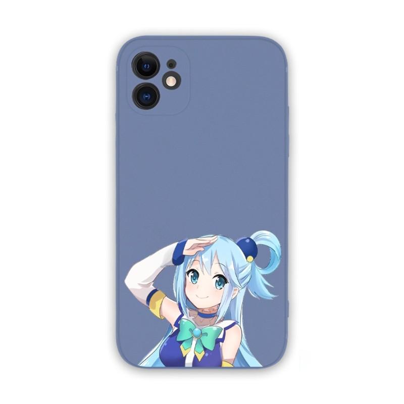 Милый чехол для телефона Konosuba Aqua для iPhone 14 11 12 13 Pro Max X XR XSMax 6 6S 7 8 Plus SE 2022, мягкий квадратный цветной чехол для телефона