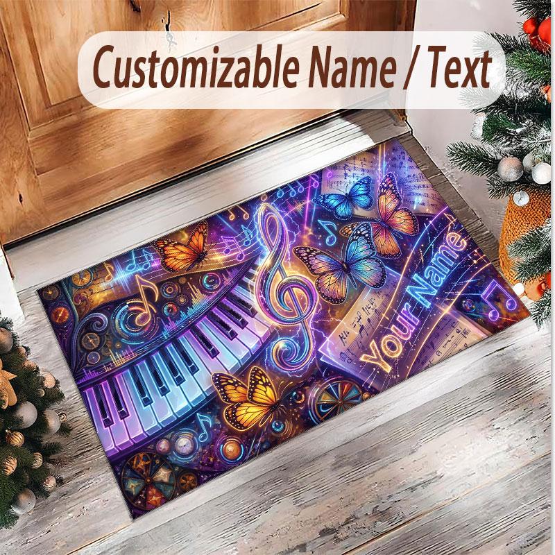 Music General Theme Soft Crystal Velvet Rug Custom Name & Text Print Non Slip Floor Rug for Bedroom Living Room