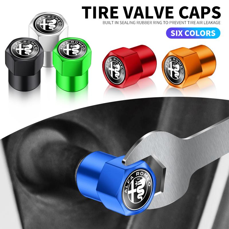 BQVLT1 4PCS Car Wheel Tire Valve Caps Tyre Rim Stem Covers For Alfa Romeo 159 147 156 166 Giulietta Giulia Mito Stelvio Brera Spider