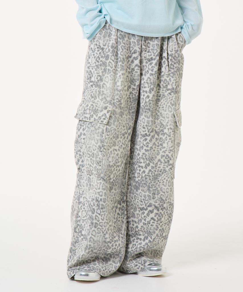 UNKNOWN PLANET Leopard Wide Cargo Pants Gray