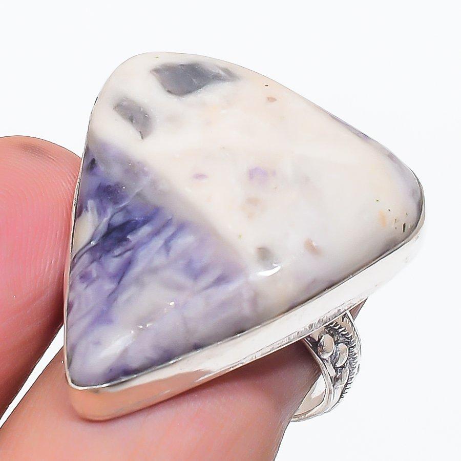 Natural Tiffany Stone Gemstone 925 Sterling Silver Jewelry Ring Size 7.5 AR-15396