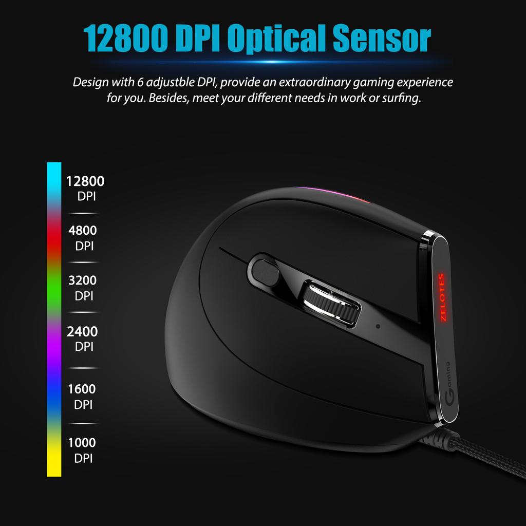 Проводная игровая мышь Jomaa, вертикальная эргономичная мышь RGB с 9 кнопками, программируемая мышь 12800 точек на дюйм для геймера, компьютера, ноутбука
