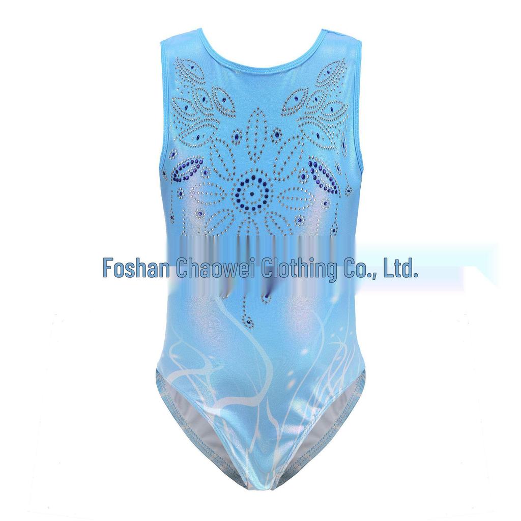 Детский гимнастический купальник со стразами, комплект со шортами для танцев и головным убором.