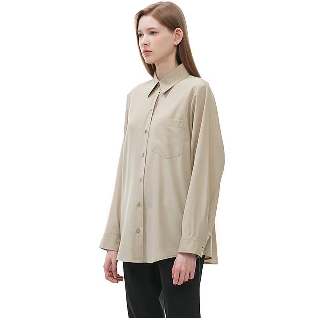 PLASTIC ISLAND [Beige] Loose Fit Shirt Blouse Pp7Wb165