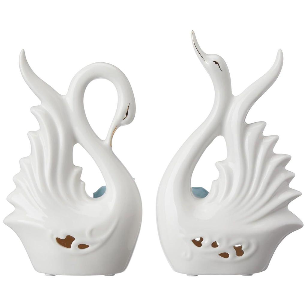 Современная элитная керамическая фигурка «Пара лебедей» | Красивый декор для дома (Набор из 2 шт., белый)
