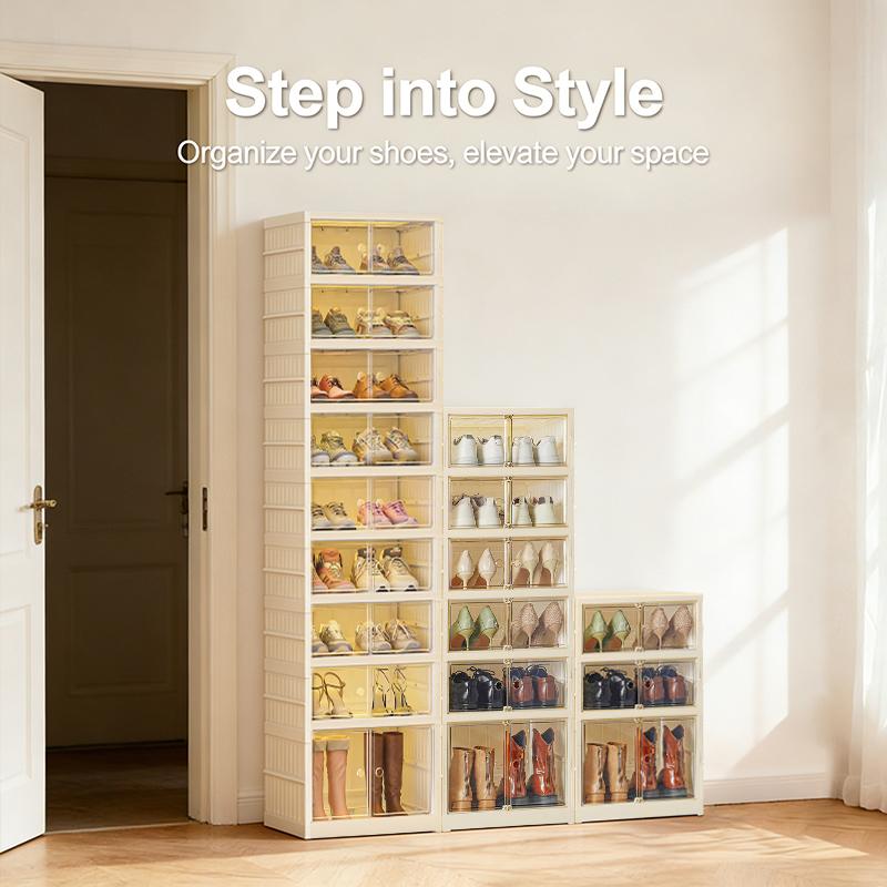 Foldable shoe cabinet no assembly required multi layer transparent door plastic shoe storage organizer