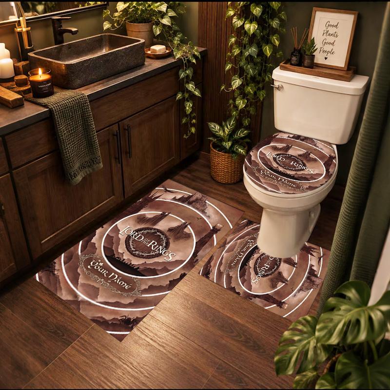 Lord Rings 3Pcs Personalized Customization Bathroom Mat Set Toilet Lid Cover And Rug Ushaped Bath Mats Nonslip Door Mat Decoration