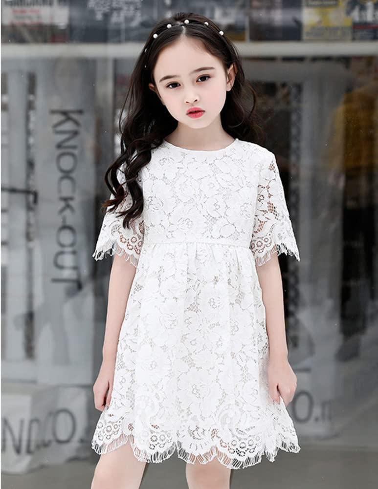 White Short Size Perfect for Memorial and This formal lace dress is and stylish in Biei-ya Children's All-Lace Dress, Sleeves, 130, Weddings,