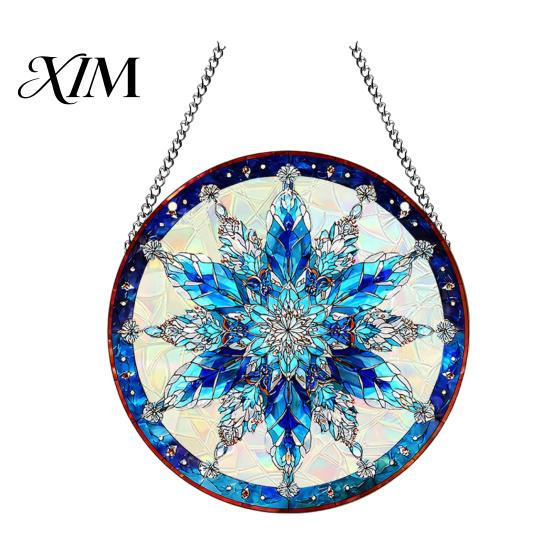 Durable Acrylic Holiday Signage Christmas 2D Hanging Ornaments, Stained Glass Style Snowman Santa Snowflake Colorful Window Decorations Hanger