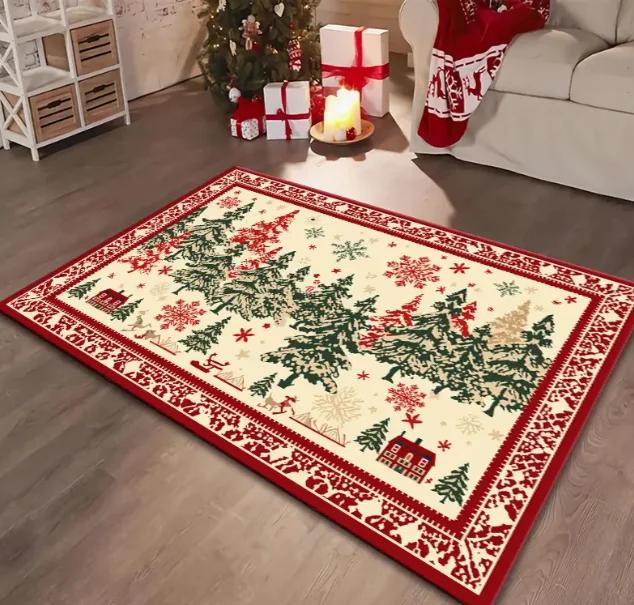 1pc Christmas Tree Area Rug with Christmas Tree Patterned Christmas Floor Mats Large Size Mats for Terrace Home Decoration Rugs