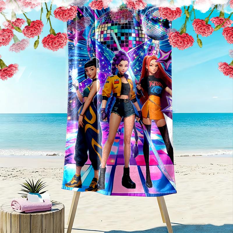 Kpop Demon Hunters Beach Towel Suitable for Travel, Outdoor Activities, Swimming Pools, Yoga, Surfing, Camping, Hiking, Gym