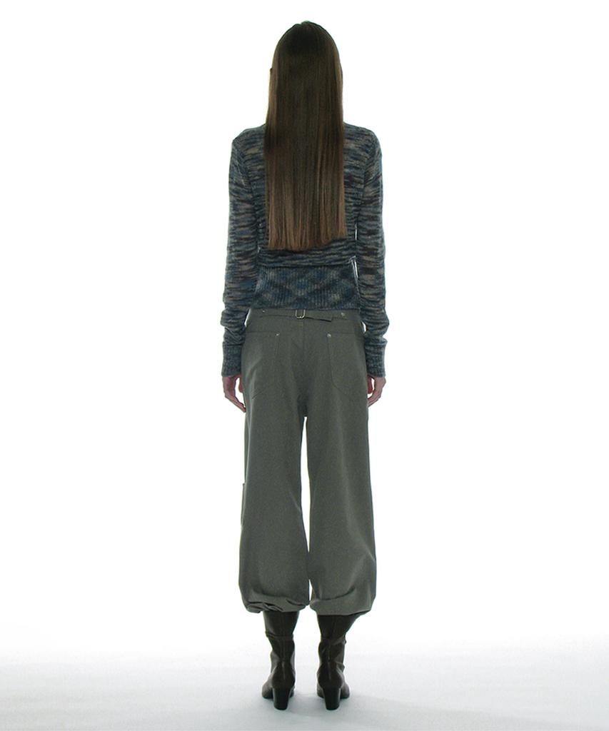 PARTIMENTO WOMEN Pocket Pointed Wide Leg Pants_Khaki Green