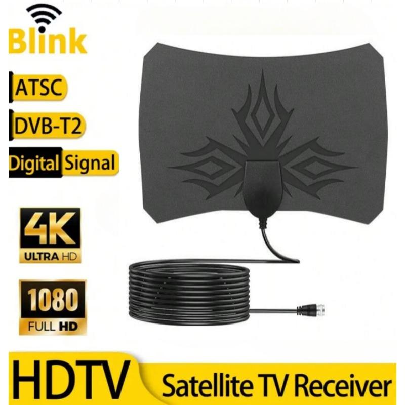 4K High Gain HD TV Antenna - DTV Box EU Plug Booster Active Indoor Aerial HD Flat Design with Signal Amplifier