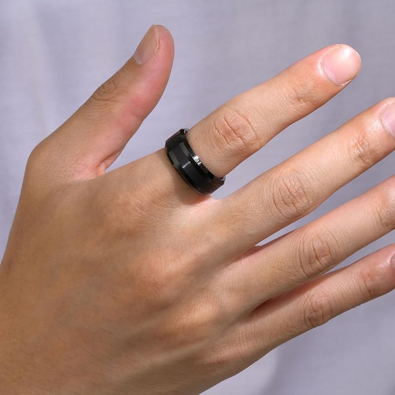 [Rockyu] кольцо мужское вольфрамовое кольцо простое черное Гипоаллергенное металлическое кольцо шириной 8 мм текстура грязи Карбид Прочность матовые аксессуары подарок