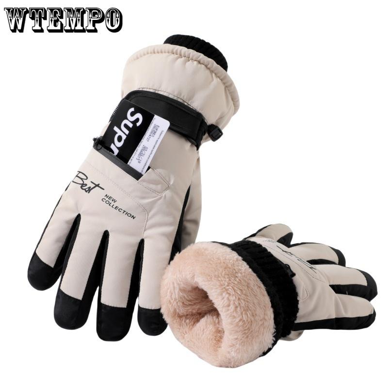 Зимние лыжные перчатки для женщин для велоспорта на открытом воздухе с плюшем и утолщенными перчатками, нескользящие перчатки, водонепроницаемые перчатки, ветрозащитные спортивные теплые перчатки