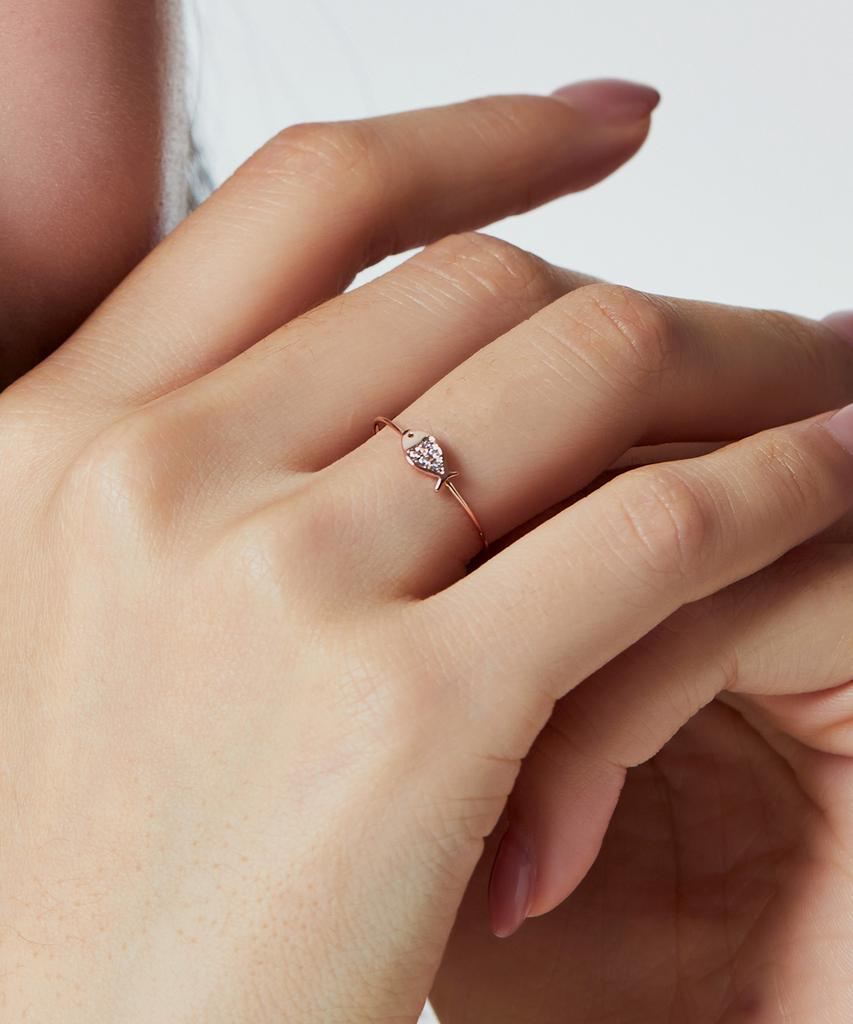 Helene Jewelry 14K Дави Кубический Рыба Мисс Кольцо Кольцо с Золотой Нитью (Тип А)