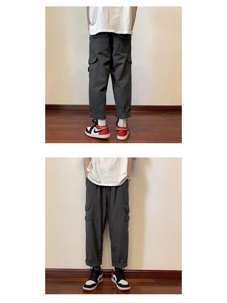 Мужские летние брюки карго цвета милитари - Тонкие прямого кроя, в японском стиле ситибой, ретро американский уличный скейтборд дизайн