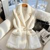 Зимний Утепленный Меховой Волос Блейзер Жилет Куртка Золотая Шелковая Отделка Женский Элегантный Белый Безрукавный Плащ Формальный Леди